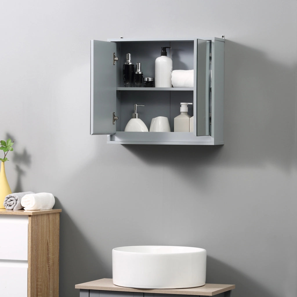 Armadietto Bagno con Specchio a 2 Ante ¨C Zephmum ¨C Grigio Legno 48x14.5x45cm