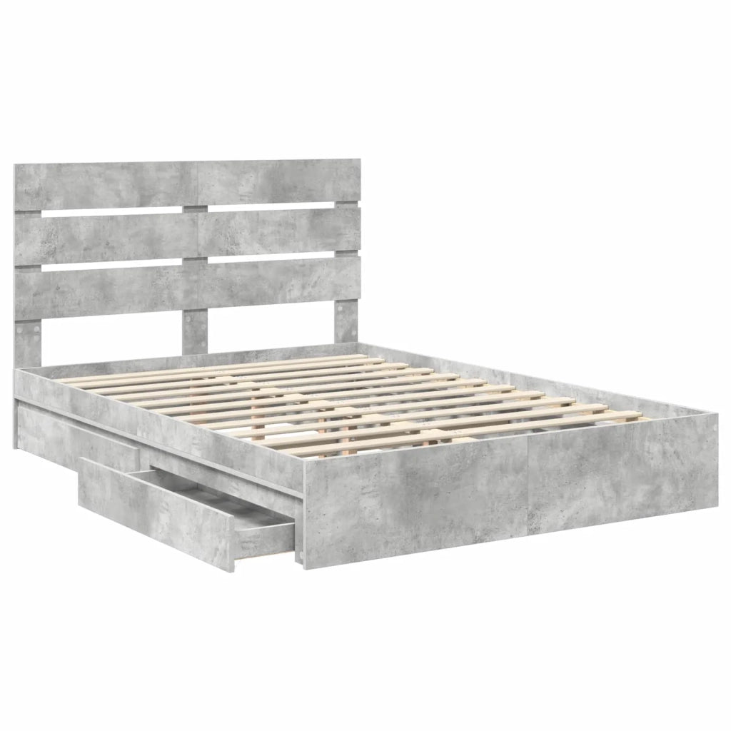 Letto con Contenitore con testiera Grigio cemento 150 x 200 cm