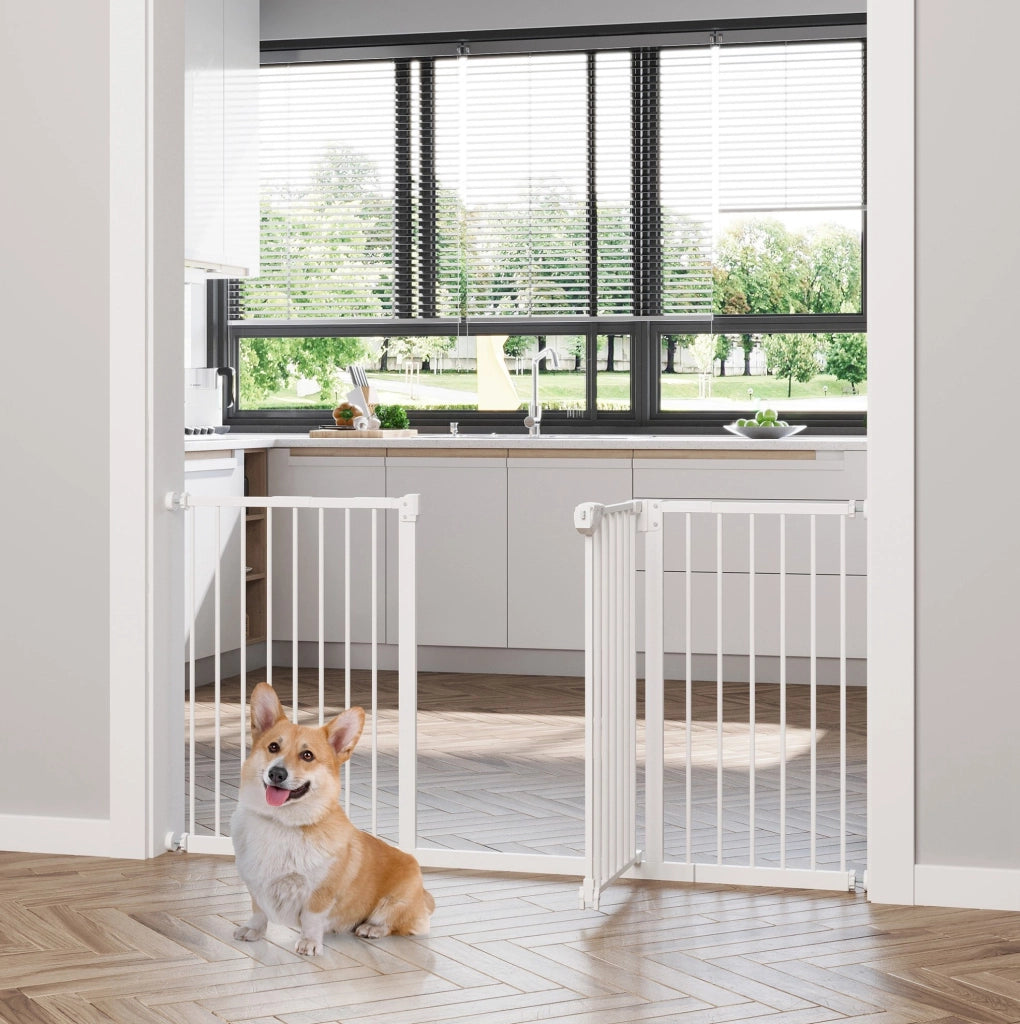 Cancelletto per cani 68x77 cm con chiusura automatica e doppia serratura; bianco