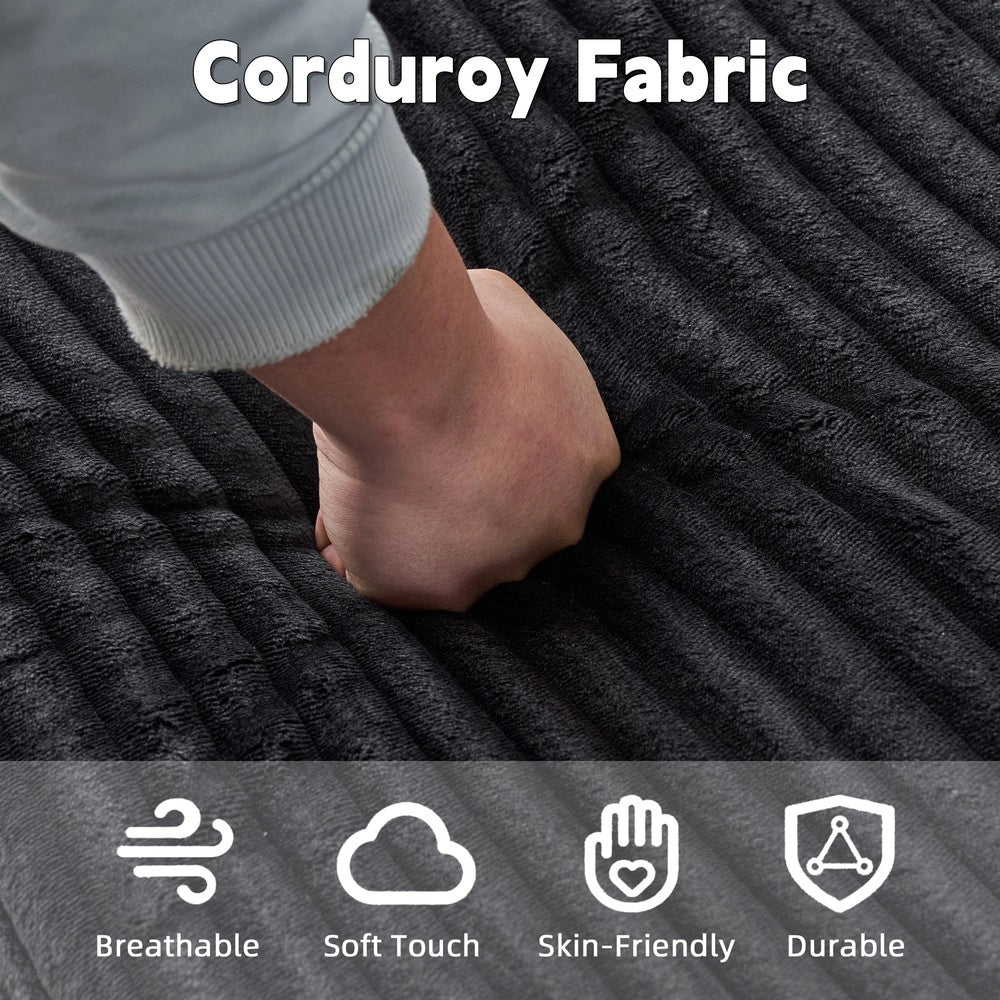 Divano Letto con Chaise Longue ¨C MINIMAL ¨C Nero, 3 Cuscini, Senza Montaggio