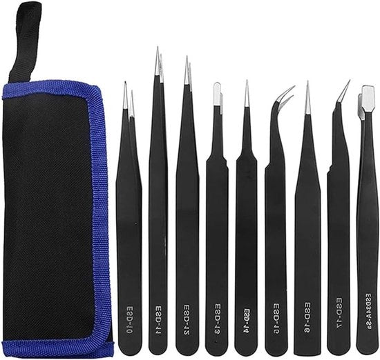 Set di pinze precise 9 pezzi per elettronica, gioielleria, artigianato, laboratorio.