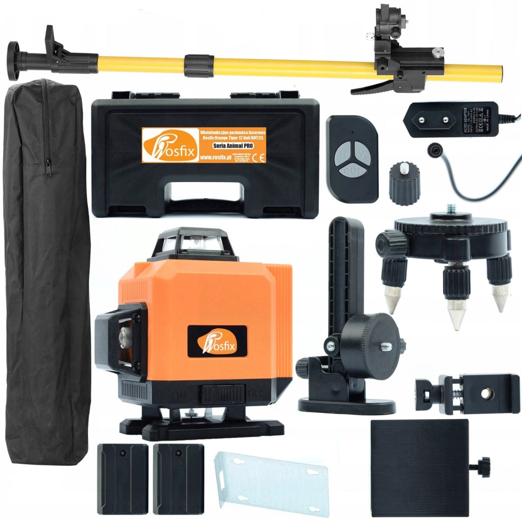 Livella Laser Rosfix Orange Tiger ROT12L – 12 Linee, Autolivellante, IP54 | Set con Asta/Supporto 350cm