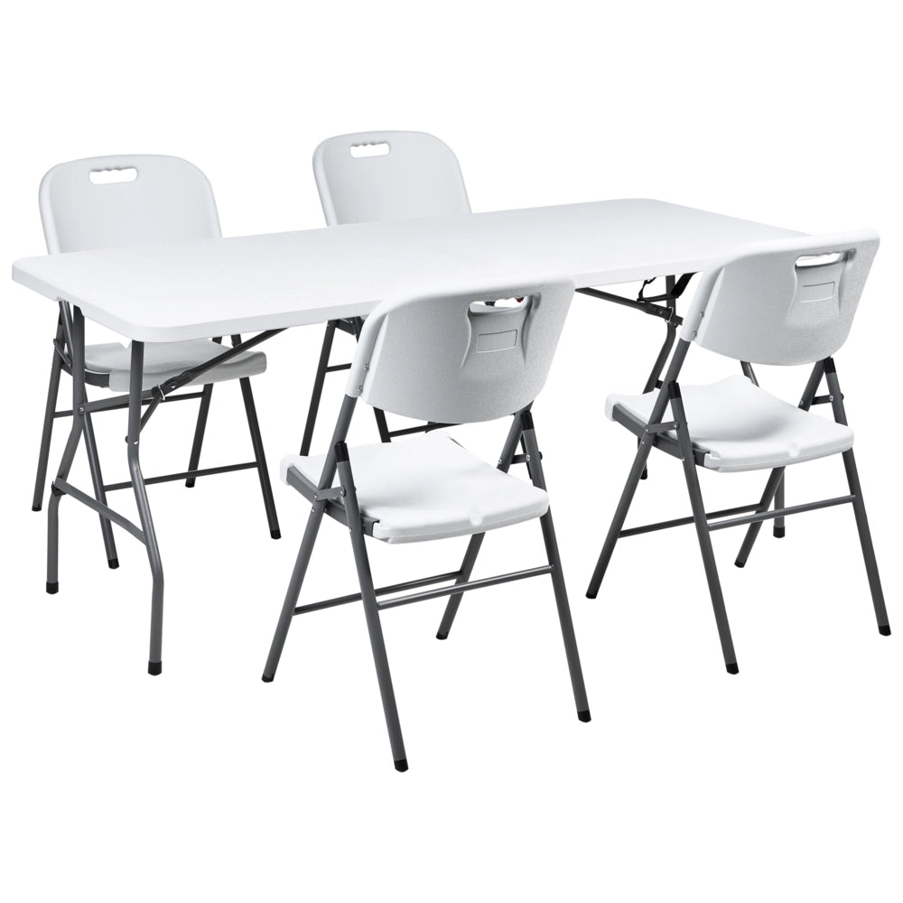 Set da pranzo da giardino a 4 posti Materiale sintetico bianco 180 x 74 Tavolo e 4 sedie pieghevoli con gambe in metallo