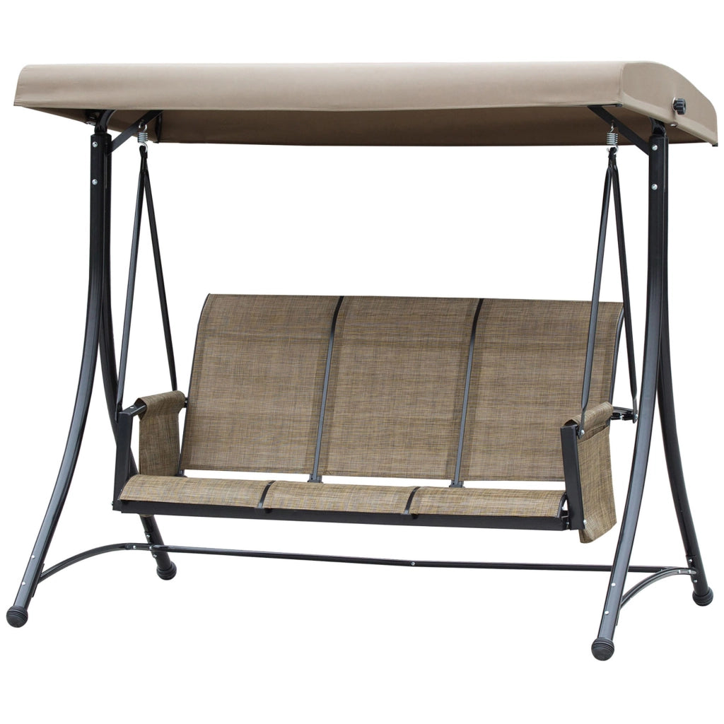 Dondolo da Giardino 3 Posti con Tettuccio Regolabile ¨C zephmum ¨C Marrone 196x128x172cm