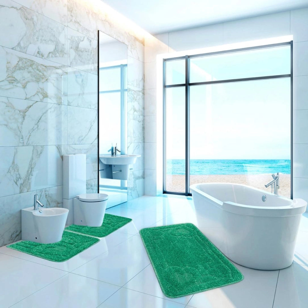 Tappeto Bagno 50x80 cm Tinta Unita Antiscivolo Assorbente Camera Letto Made In Italy Verde