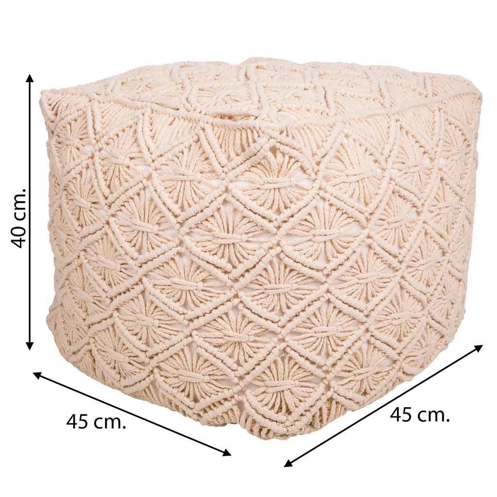Puf in cotone intrecciato panna 45x45x40h