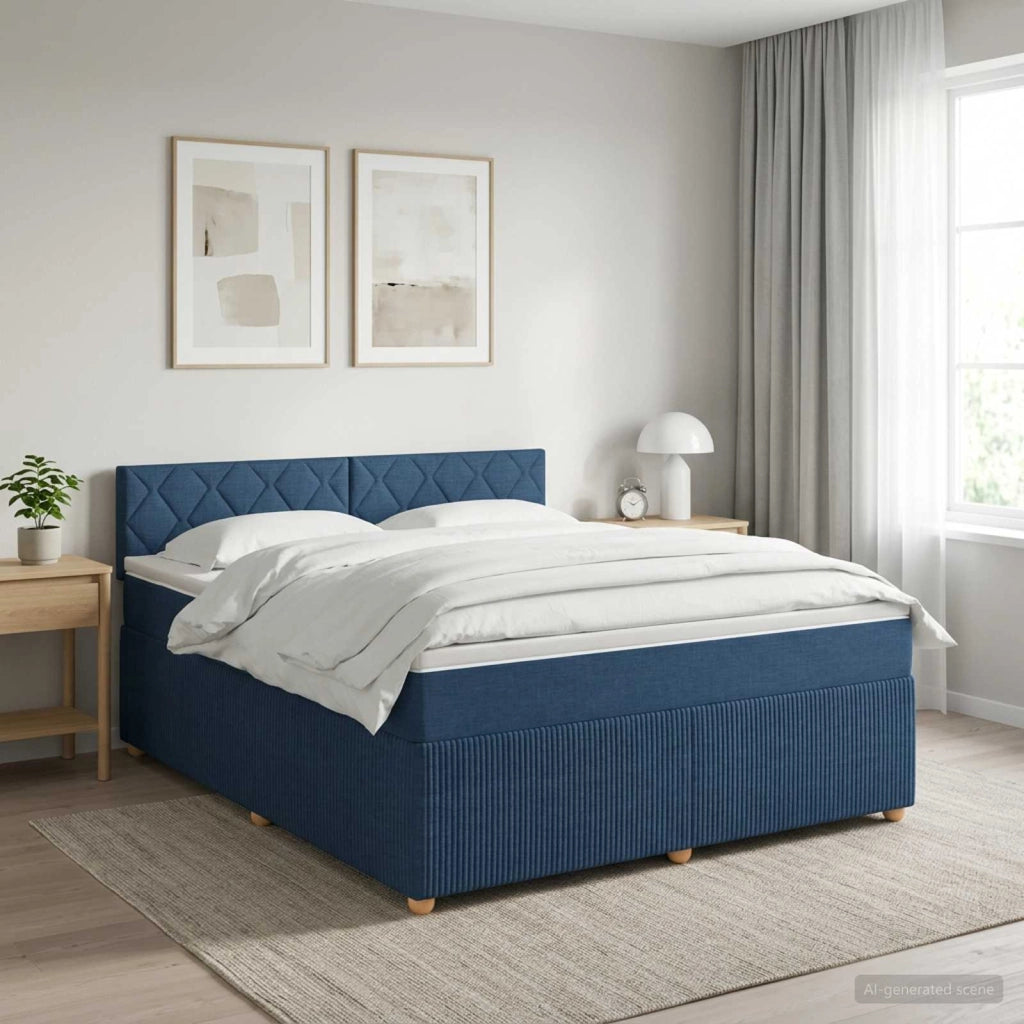 Letto box spring con materasso Blu 160 x 200 cm Tessuto 3451516