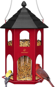 Cassa Cibo Metallica Sospesa per Uccelli Selvatici, Facile da Pulire e Riempire, Abitino per Uccelli per Giardino e Balcone, Rosso