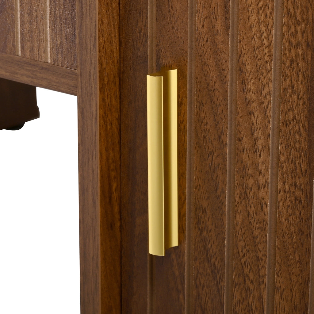 Tavolino Da Salotto Alzabile Ovale con 2 Ante Scorrevoli e Ripiani Aperti; Stile Moderno Retrò; in MDF; 100×50×40;5 cm; Noce