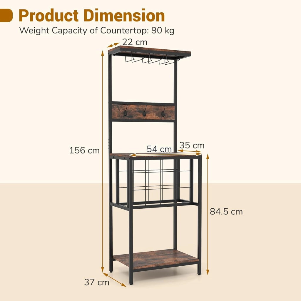 Scaffale da cucina con portabottiglie per 12 bottiglie, 3 ganci doppi e portabicchieri, 54 x 37 x 156 cm, organizer per sala da pranzo bar