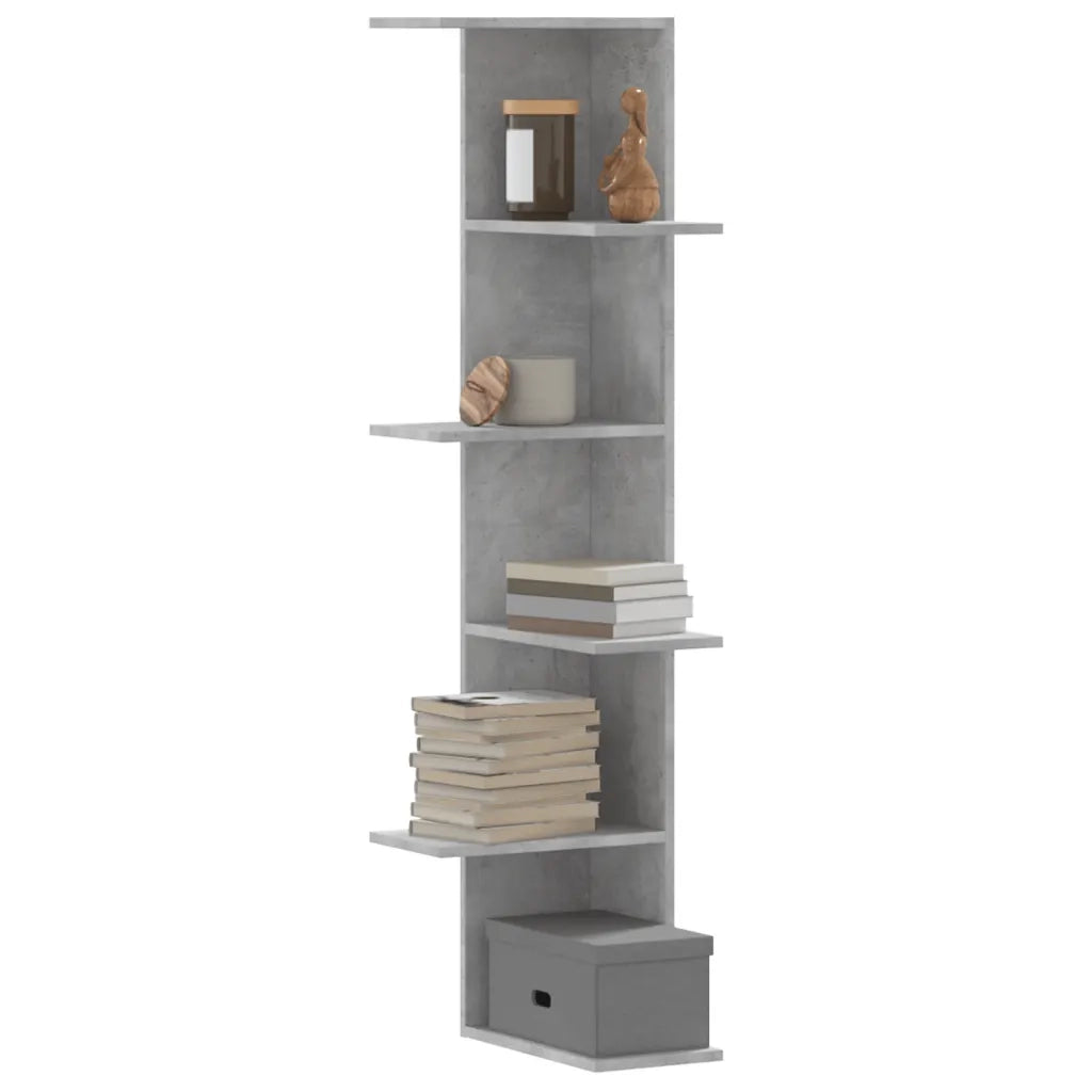 Scaffale Angolare Muro | Mensola a parete Grigio Cemento 36,5x36,5x140 cm Legno