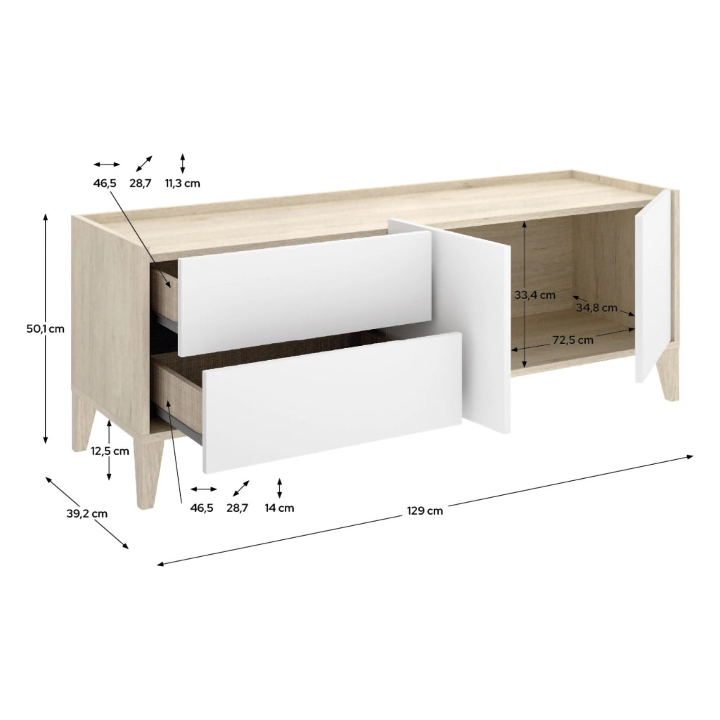 Waynes, Mobile Porta tv 2 Cassetti, 39x129x50h cm Bianco