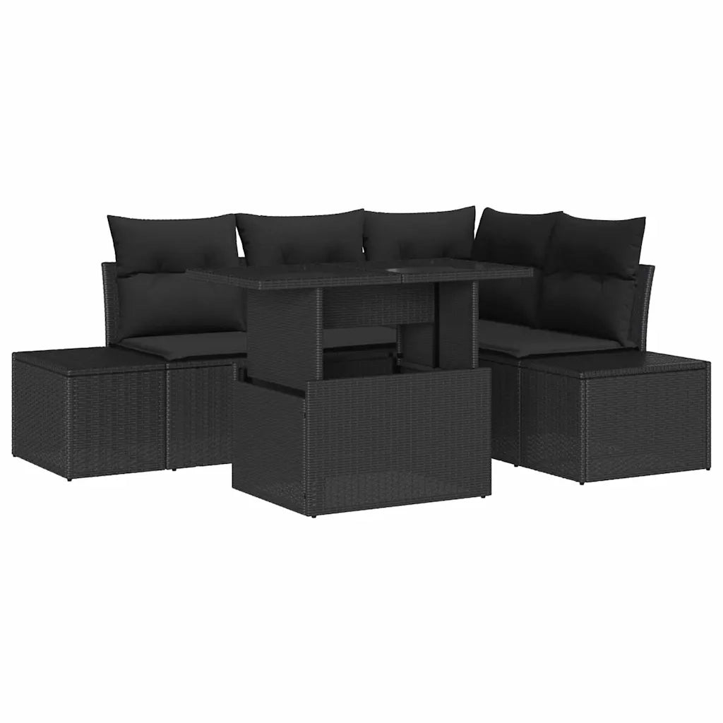 Set Divano da Giardino con cuscino 5 pcs Nero polyrattan 3349179