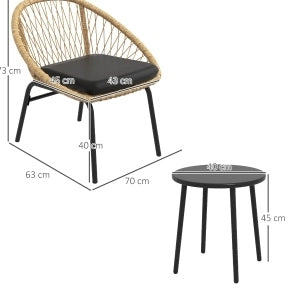 Set da giardino ULEVR 3 pezzi con 2 poltrone, tavolino rotondo e cuscini gialli in rattan