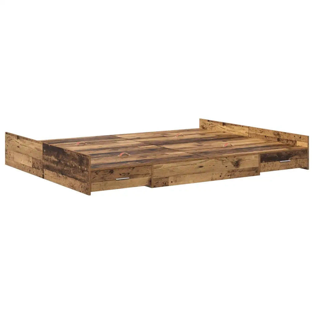 Struttura letto con contenitore-Giroletto con contenitore Legno vecchio 135 x 190 cm