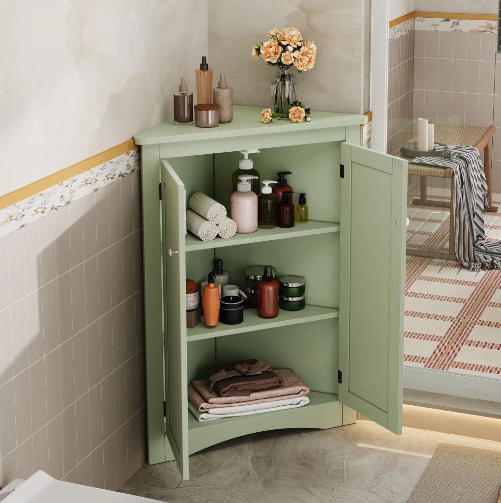 Mobile angolare da bagno verde con 2 ante; 3 ripiani; 61;5 x 80 cm in MDF