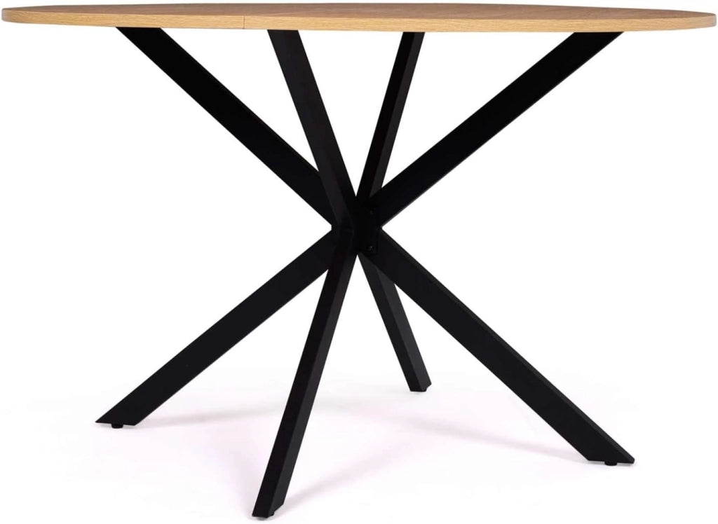 IDMarket - Tavolo da pranzo rotondo ALIX, legno e gambe a ragno nere, 4-6 persone, 110 cm