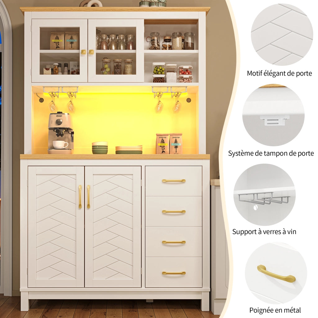 Credenza da cucina con 4 Ante e LED controllato tramite App; in MDF; 105.5 x 40 x 180 cm; Bianco