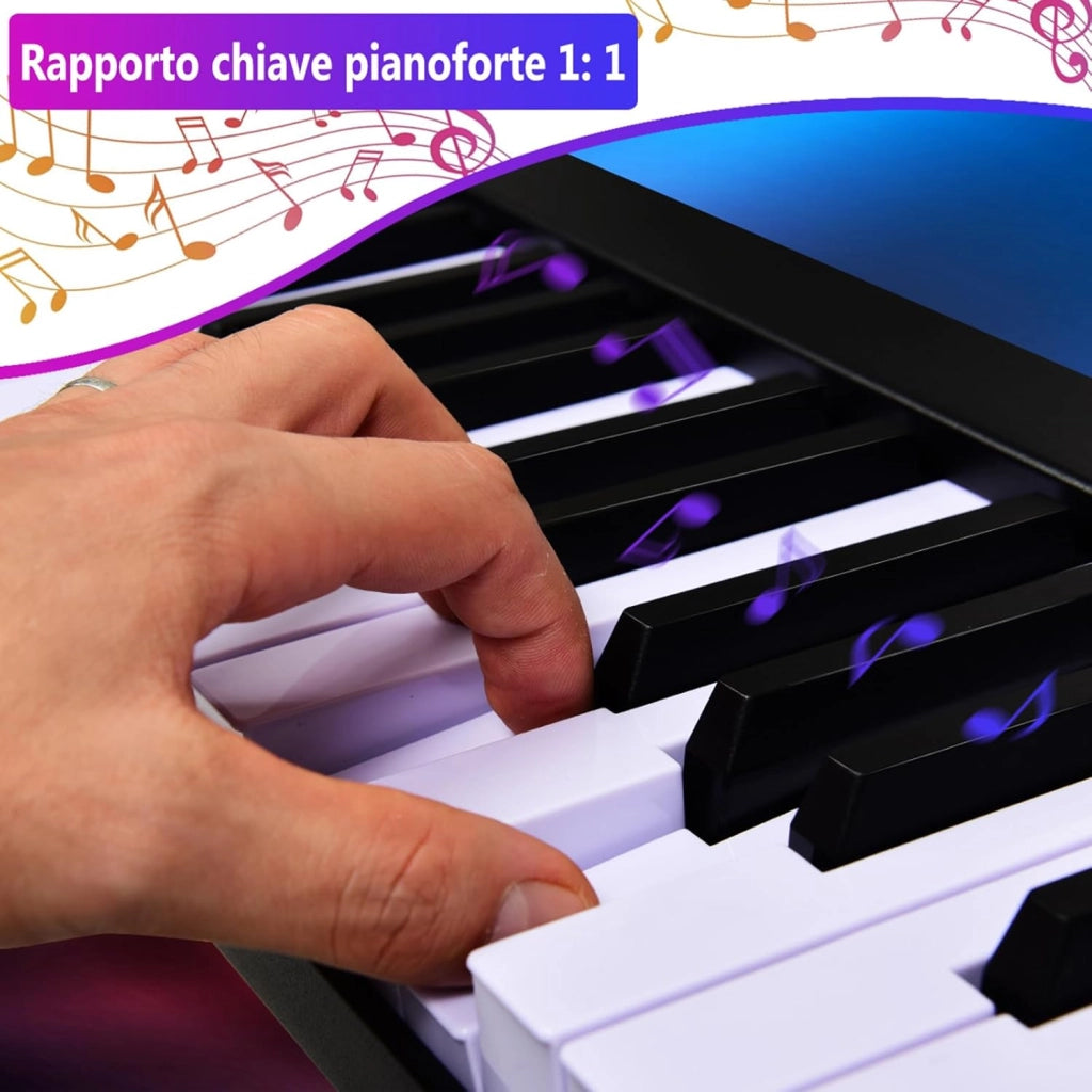 Tastiera Musicale 88 Tasti, Pianoforte Digitale Portatile con Custodia, Pianola con 128 Ritmi e Toni, Pedale Sustain, MIDI, USB e Funzione di APP Bluetooth (Nero)