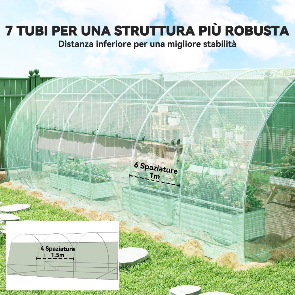 Serra a Tunnel per Orto con Porta e 8 Finestre ¨C Xylo ¨C PE e Metallo Zincato 600x300x200cm