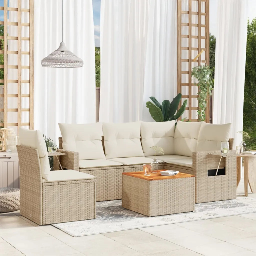Set Divano da Giardino 6 pz con Cuscini Beige in Polyrattancod mxl 114316