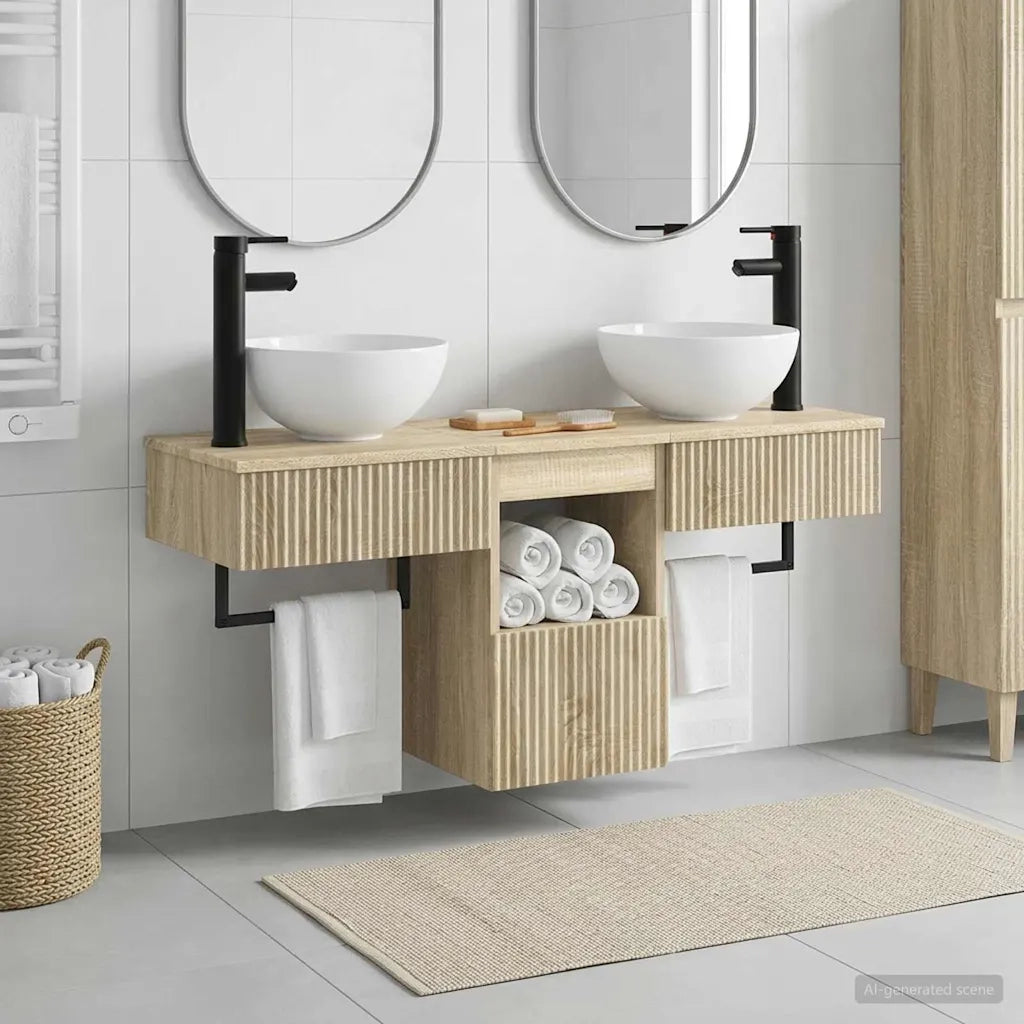 Set di mobili per il bagno 3 pz Rovere Sonoma 3405579