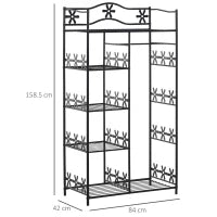 Armadio Guardaroba Appendiabiti con 5 Ripiani e 2 Tende, 84 x 42 x 158.5cm, in Metallo Nero con Decori a Fiori