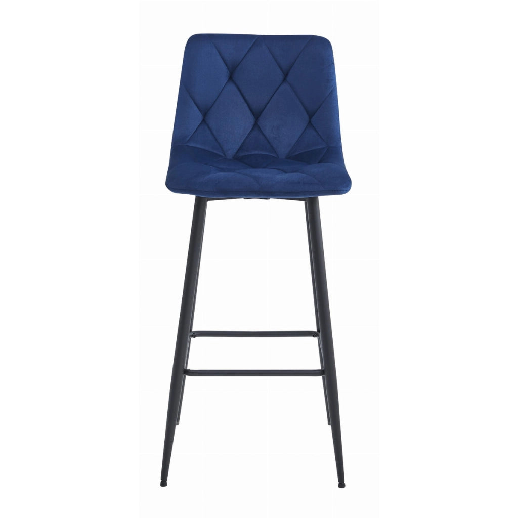 Sgabello bar NADO in velluto blu e gambe nere
