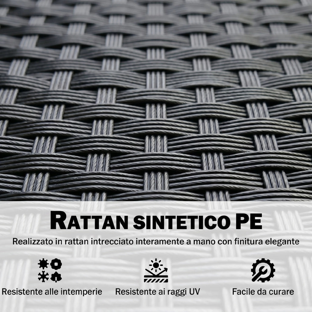 Divano da Giardino a 2 Posti con Cuscino e Braccioli in Rattan PE e Acciaio, 107x55x80cm, Nero