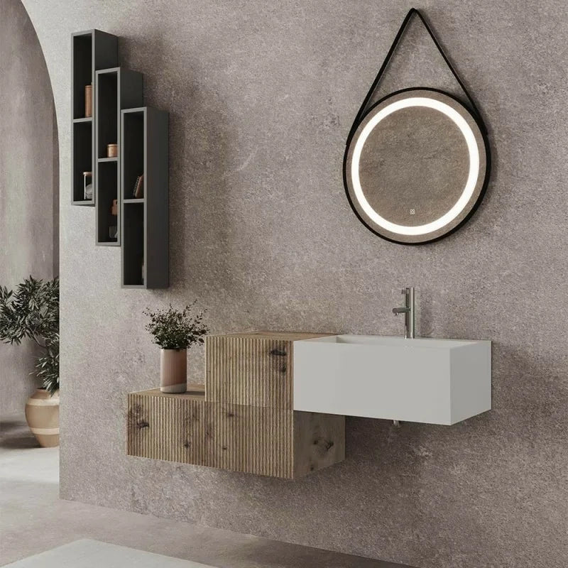 Cassetto sospeso 40 cm rovere naturale con anta cannettata Tevere