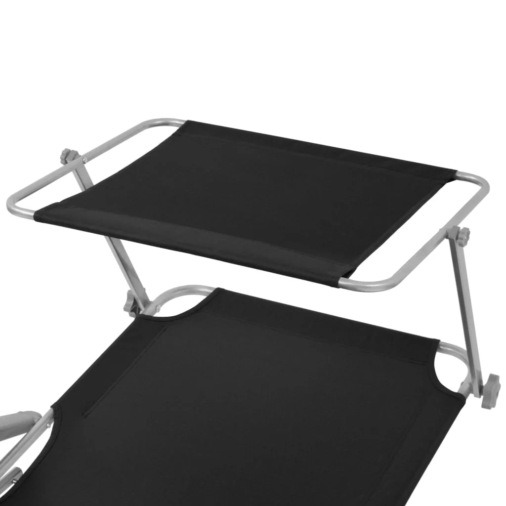 Lettino prendisole sdraio lettino da giardino mobili da patio 189 cm con tettuccio acciaio nero 02_0012267