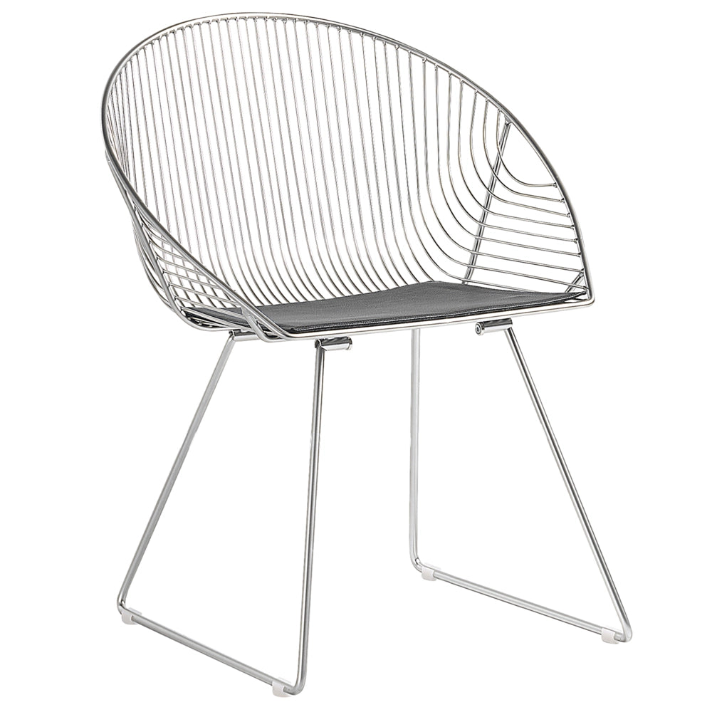 Set di 2 sedie da pranzo Struttura in metallo argento Seduta in ecopelle nera Design industriale moderno