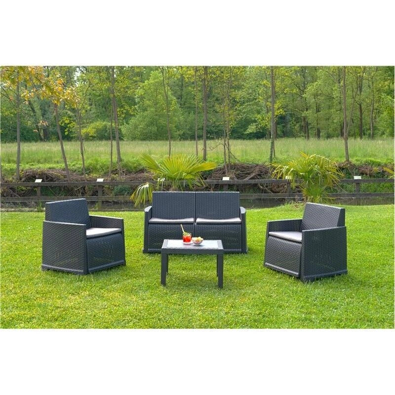 MAURY'S SET DA GIARDINO ISEO CON EFFETTO RATTAN CON CUSCINI IN COLORE ANTRACITE