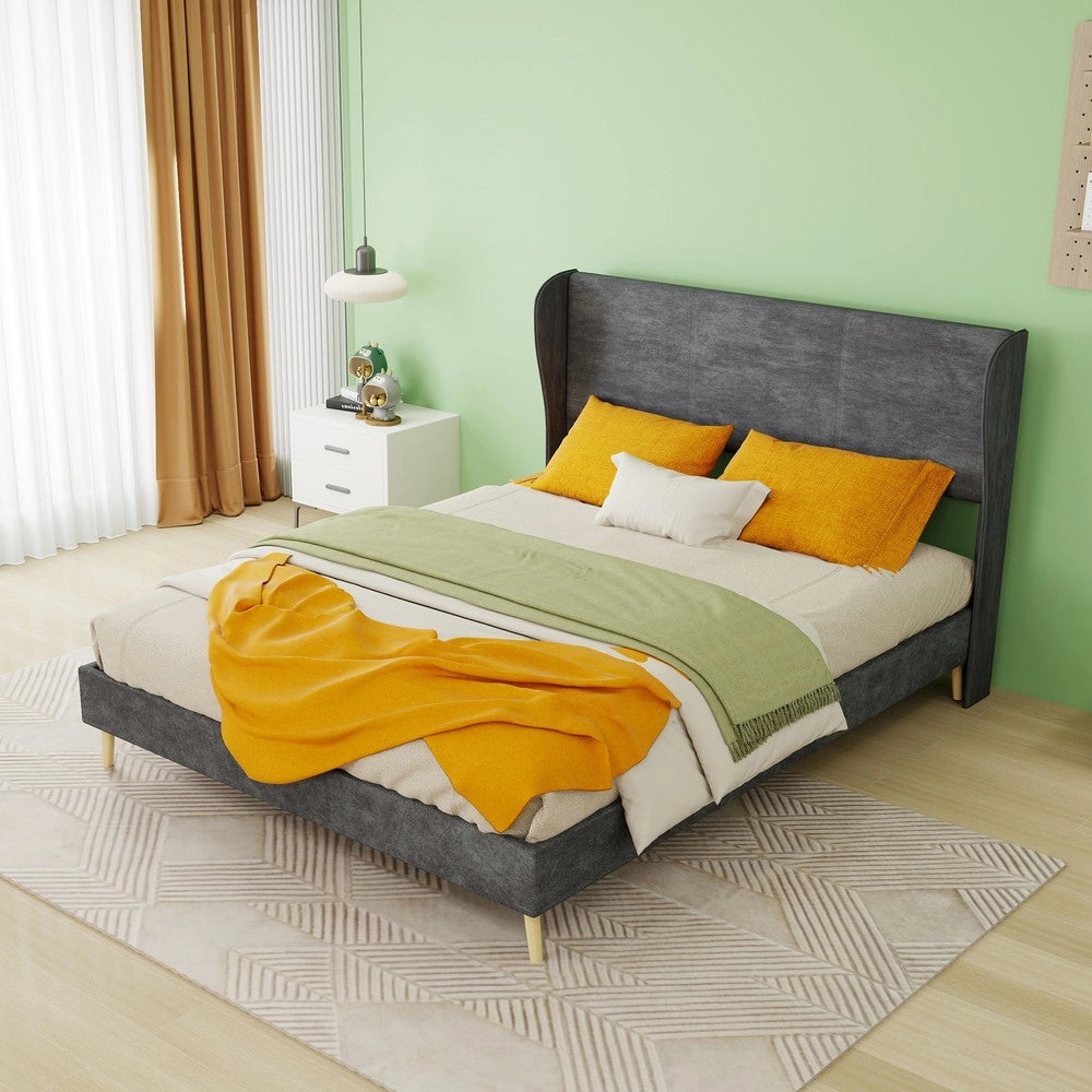 Letto Imbottito con Testiera Morbida ¨C MINIMAL ¨C Grigio, 140x200, con Materasso