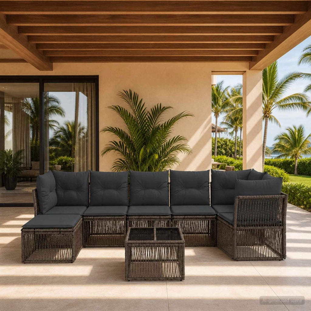 Set Divano da Giardino 8 pz Grigio polyrattan 3434300