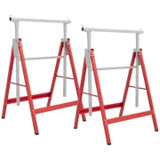Set 2 Cavalletti da Lavoro Telescopici 80-130 cm Pieghevoli, in Acciaio Q195, 68x58x80 cm, Rosso e Argento