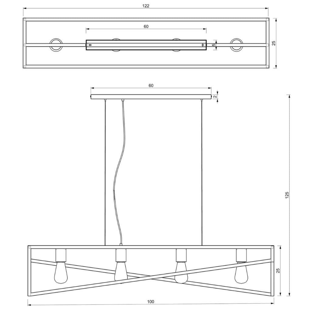 Lampada a sospensione industriale nera Gote 4xE27 Luminex