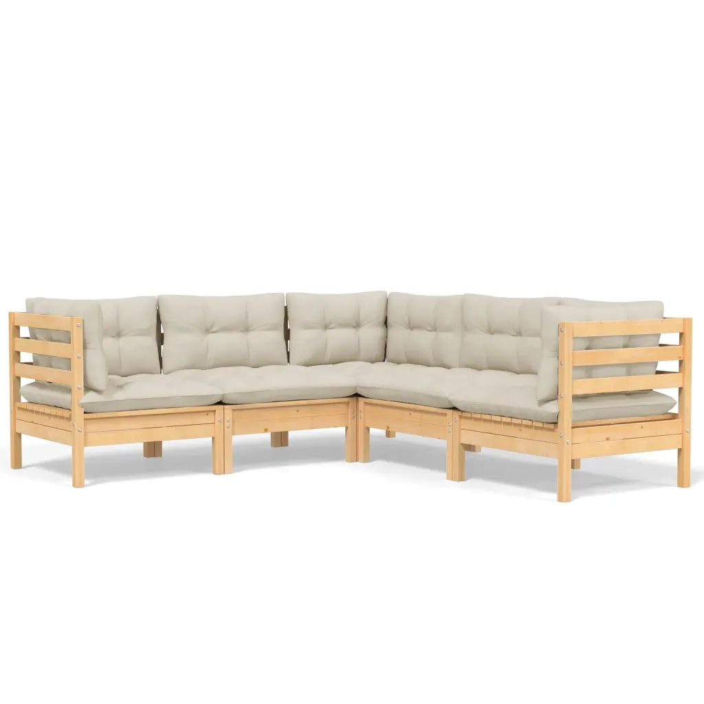 Set Divani da Giardino 5 pz con Cuscini Crema in Massello di Pino cod mxl 41368