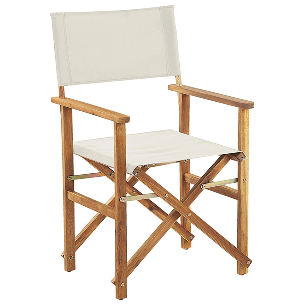 Set di 2 sedie da regista da giardino in legno chiaro con tessuto di ricambio in tessuto di acacia olive bianco sporco con 2 Tele intercambiabili