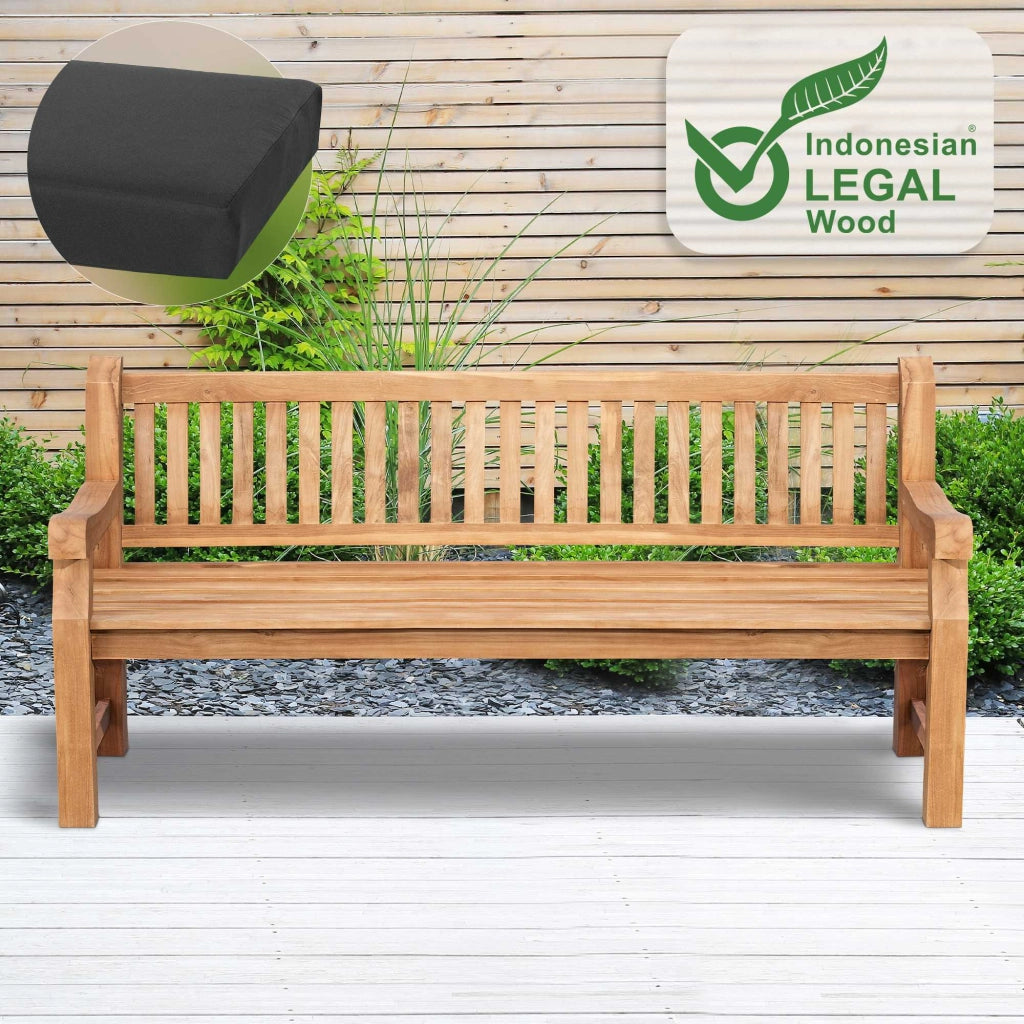 Panchina da Giardino in Teak Jackson con Cuscino grigio scuro,186x48x8 cm