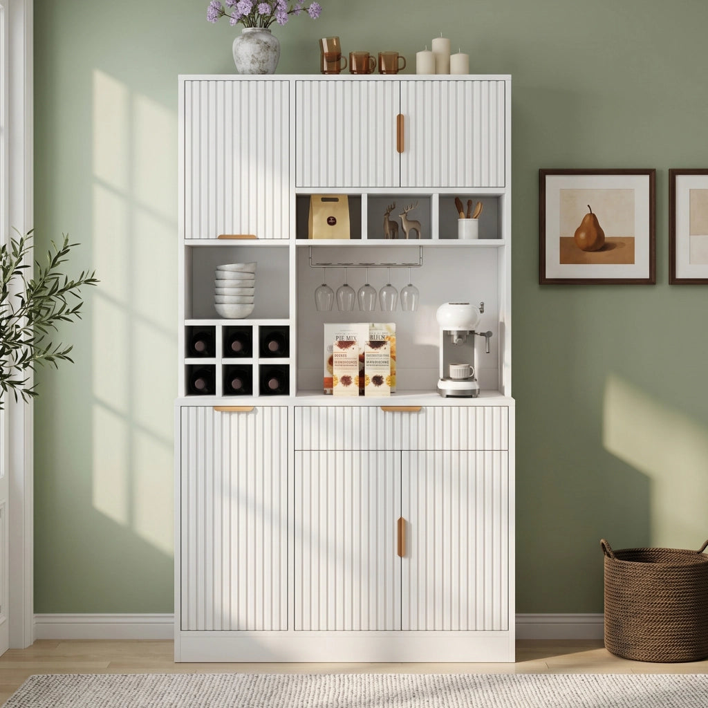Mobile buffet alto 100x40x175 cm bianco, multi-livello, prese integrate, USB-A/USB-C e portabicchieri