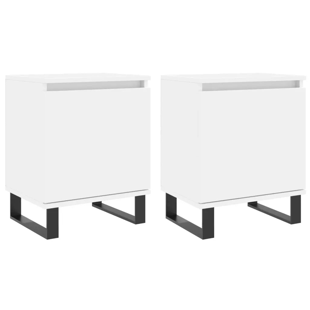 Set di 2 Comodini | Armadio da Notte | Mobiletto da notte Bianchi 40x30x50 cm in Legno Multistrato
