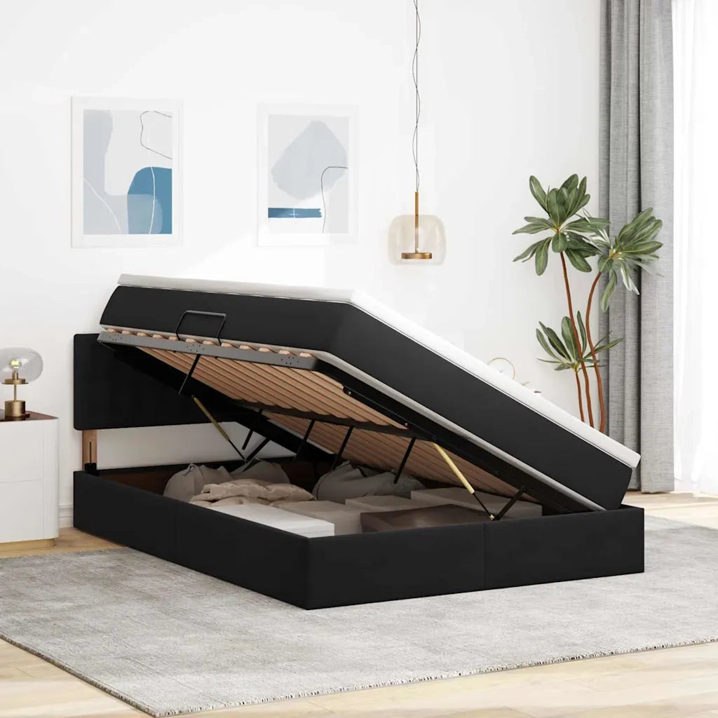 Letto con Contenitore con materasso Nero 140 x 190 cm Velluto