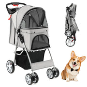 Passeggino pieghevole per cani 87 x 46 x 102 cm facile da trasportare 4 ruote comfort ergonomico tessuto Oxford grigio 20_0020449