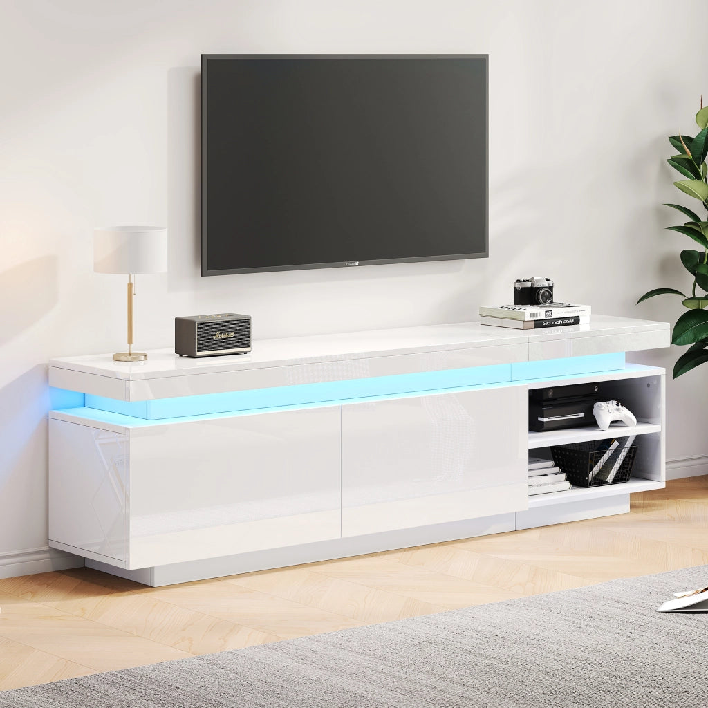 Mobile TV con 2 ante e LED - per soggiorno - 170×35×50 cm - bianco