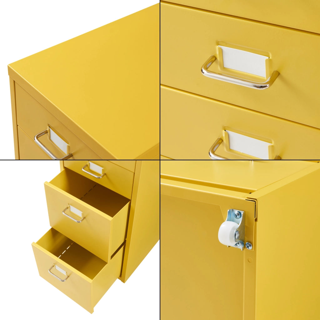 Cassettiera Kökar in Acciaio Mobile Archivio con 8 Cassetti e Rotelle - Giallo [en.casa]