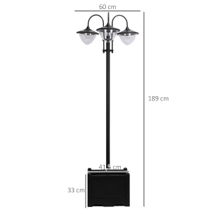 Lanterna Solare Da Giardino Tre Teste 60 X 55 X 189 Cm Plastica Nera Con Base Portavaso E Interruttore
