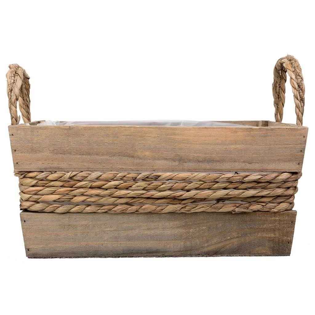 Cesto in legno e corda con manici marroni 33x23x15h