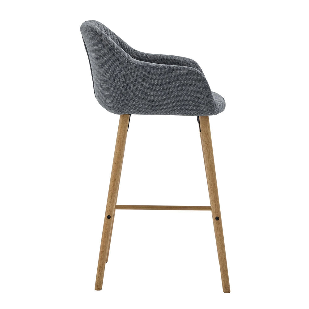Tabouret da bar moderno stile europeo - Xylo - Schienale alto e braccioli seduta in lino gambe in legno