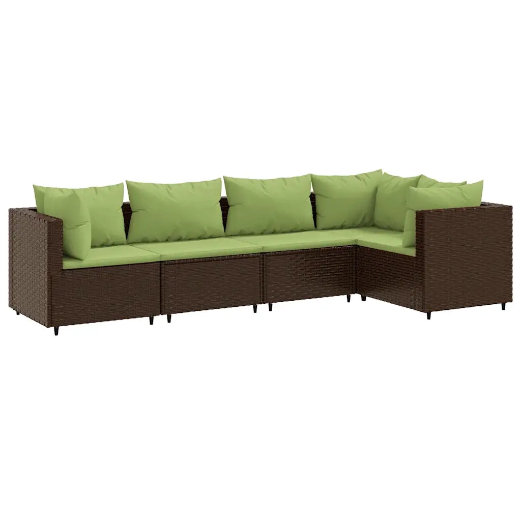 vidaXL Set Divani da Giardino 5 pz con Cuscini Marrone in Polyrattan